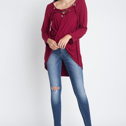 Women's Lace Up Wrap Long Sleeve Top