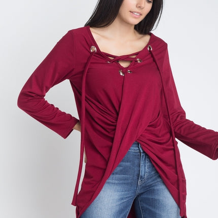 Women's Lace Up Wrap Long Sleeve Top