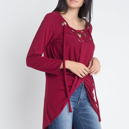 Women's Lace Up Wrap Long Sleeve Top