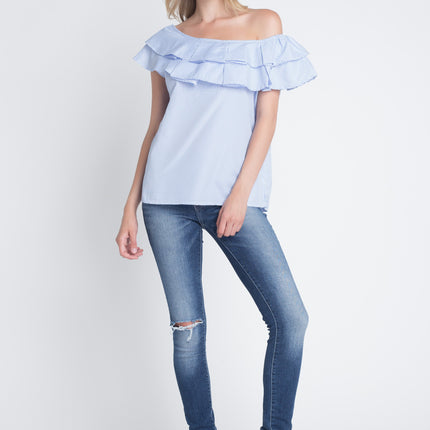 Women's Striped Off Shoulder Ruffle Stripe Blouse