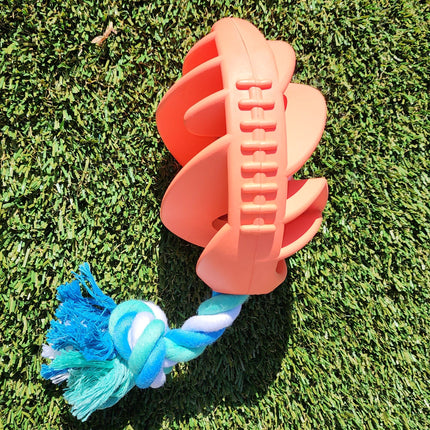 Rubber Football Dog Chew Toy with Tug Rope -- Great for Active Dogs --